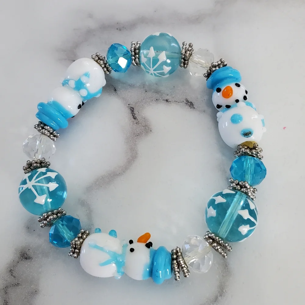 Snowman Lampwork Stretch Bracelet